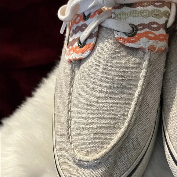 Sperry Top Sider Tan and Peach Lace Up Casual Boat or Tennis Shoes - Picture 6 of 12